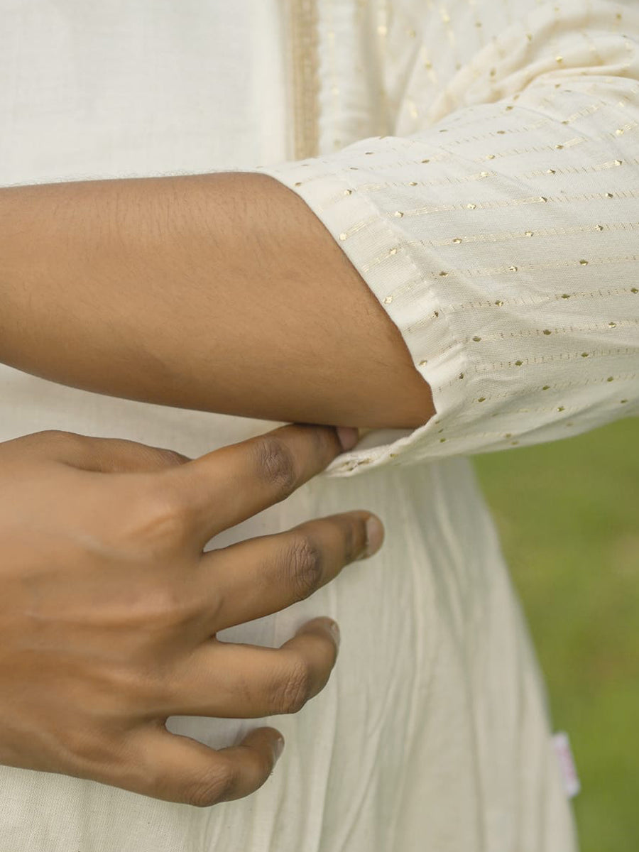 Ziva Maternity & Feeding Cotton Midi Dress with Concealed Zip – Off-White Vishu & Festive Collection