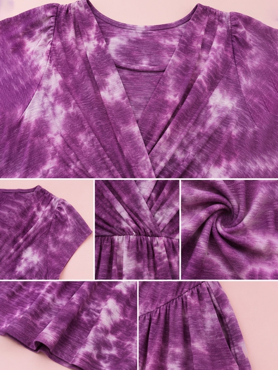 Ziva Maternity & Feeding Knitted Cotton Midi Dress with Zipless Feeding Access & Pocket – Purple Tie-Dye