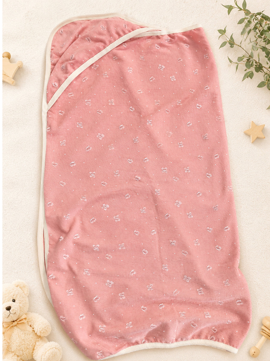 Ziva Baby Hooded Towel – Dusty Blush Pink | Tiny Butterfly Print | 100% Knitted Cotton