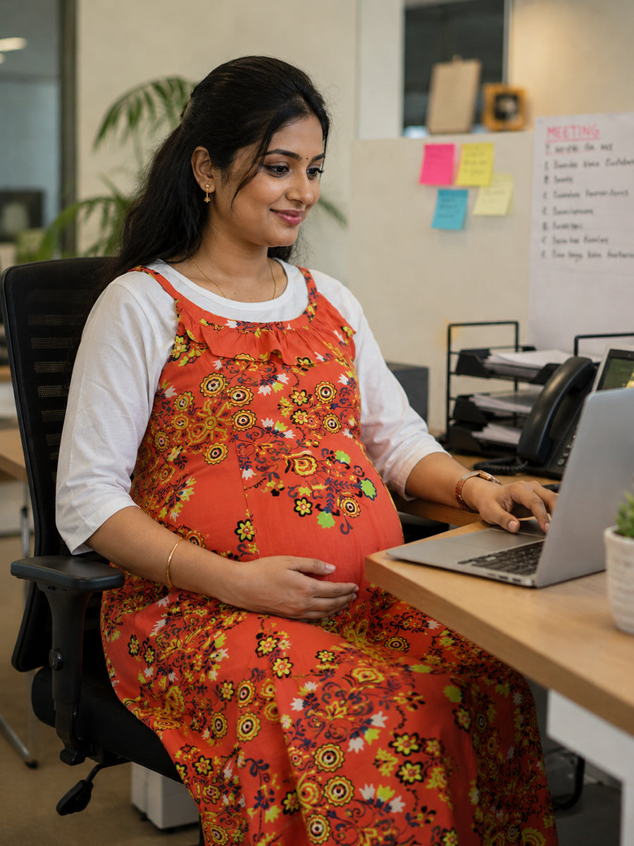 Ziva Maternity & Feeding Rayon Full Gown with Knitted Cotton Inner Baniyan & Invisible Feeding Zips