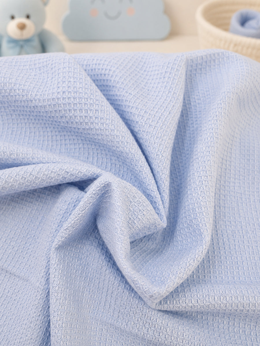 Ziva Baby Bath Towel – Baby Blue | Cotton | Square Grid Cotton Weave