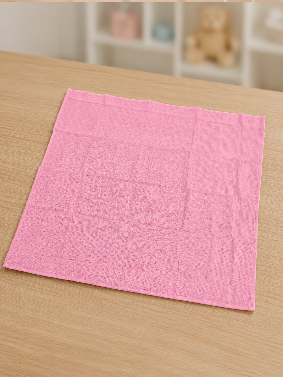 Ziva Baby Bath Towel – Rose Pink | Cotton | Square Grid Cotton Weave