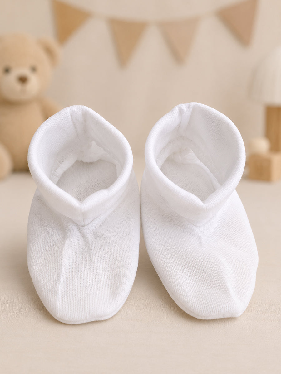 Ziva Baby Cap, Mitten & Bootie Set – White | Plain | Knitted Cotton
