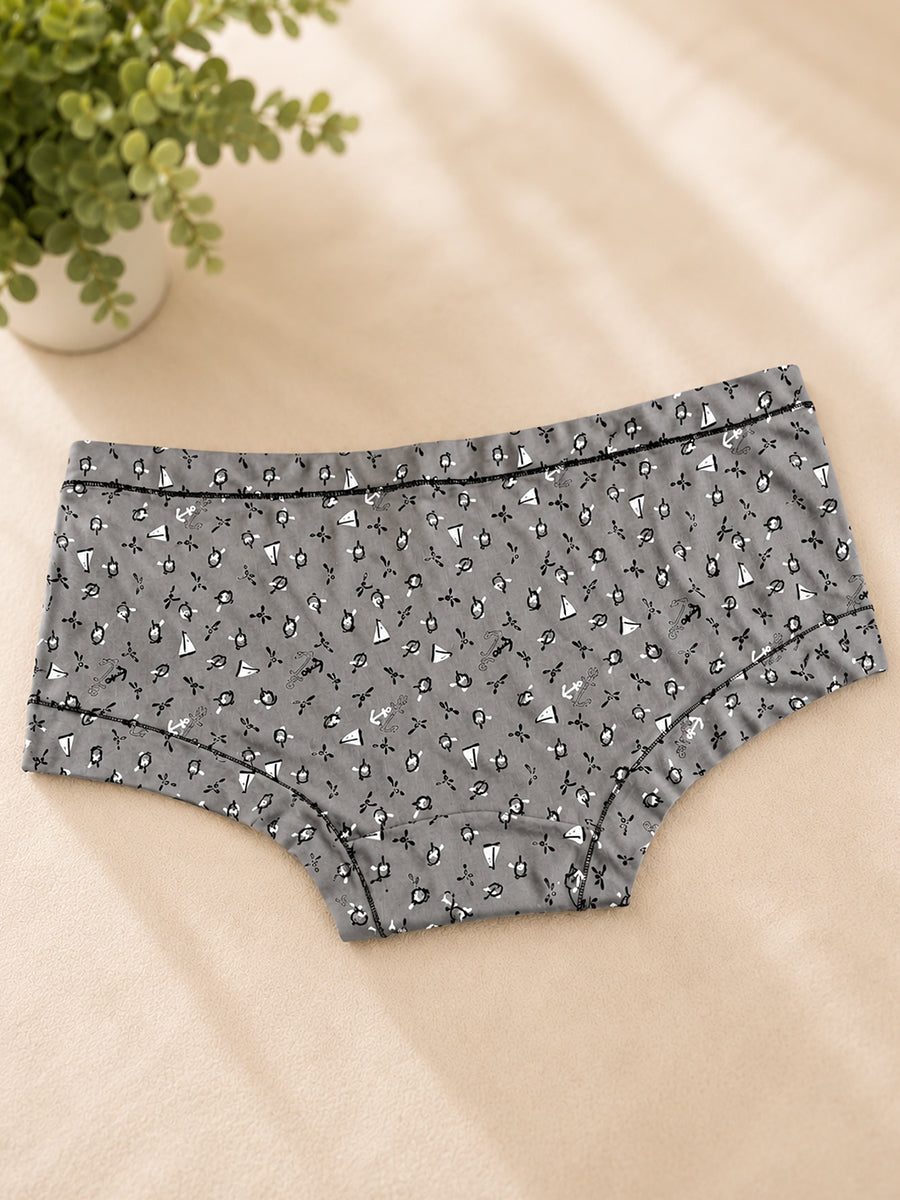 Ziva Maternity Low Waist Shorty Panty – Premium Soft Viscose | Sailor Voyage Print | Dark Grey