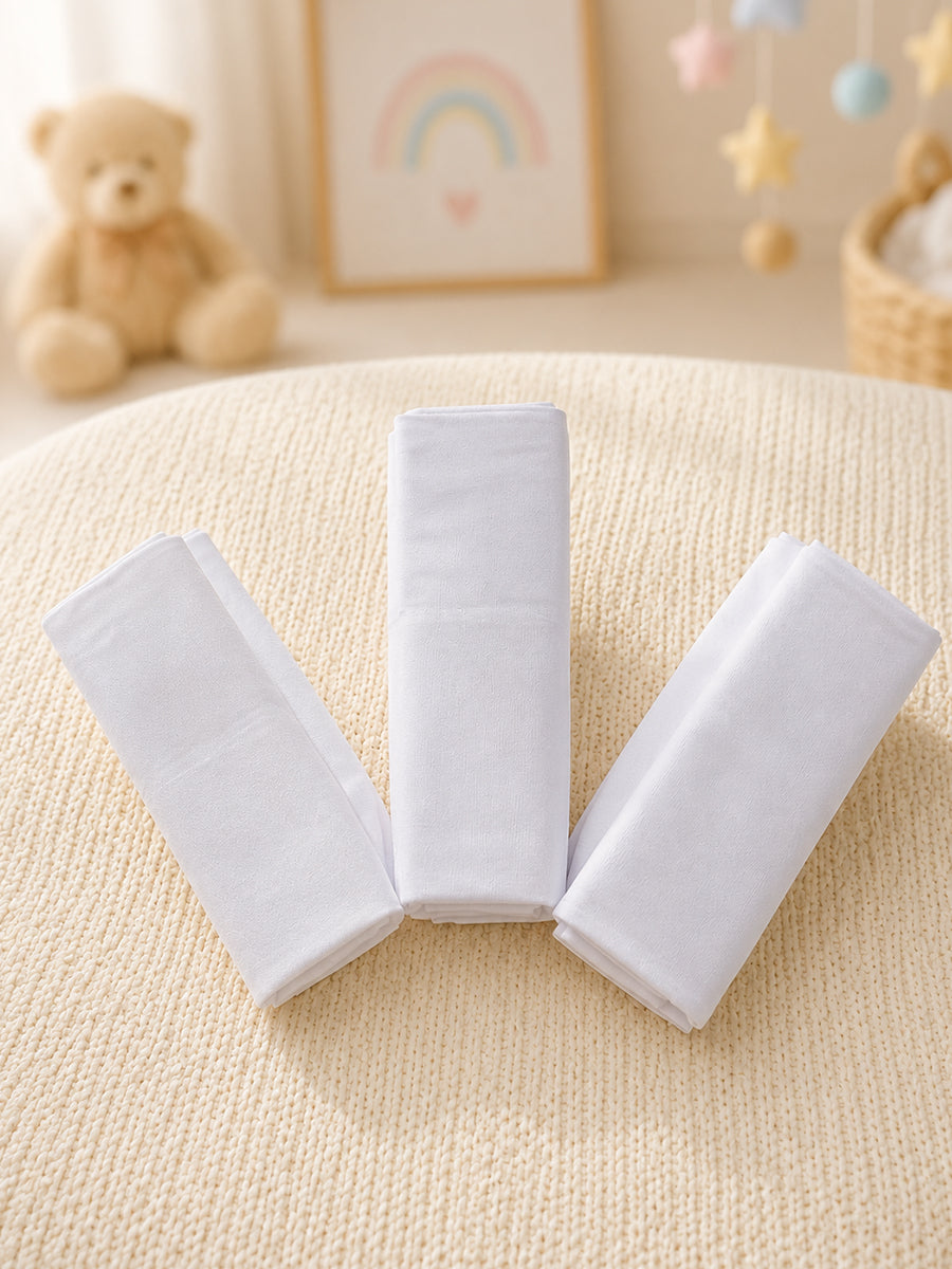 Ziva 3-Piece Cotton Reusable Baby Towels – Soft Multi-Purpose Cloth Towels for Newborns | White