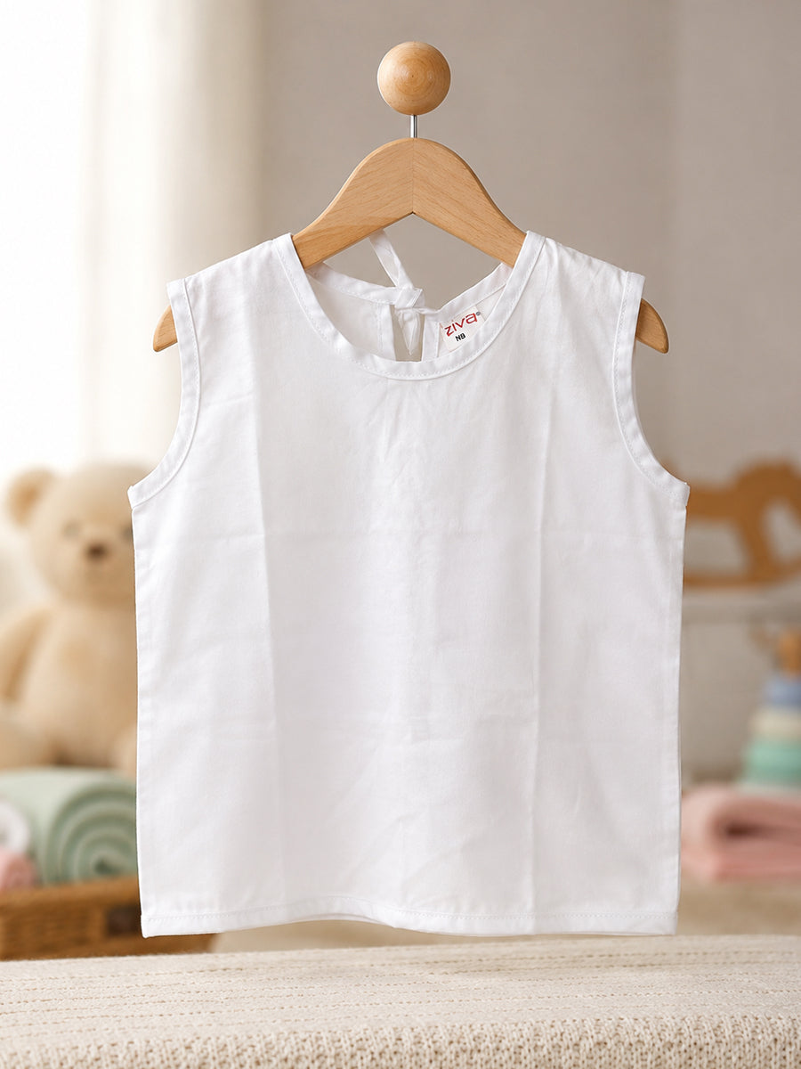 Ziva 6-Piece Cotton Jabla with Tie – Soft Sleeveless Newborn Wear | White