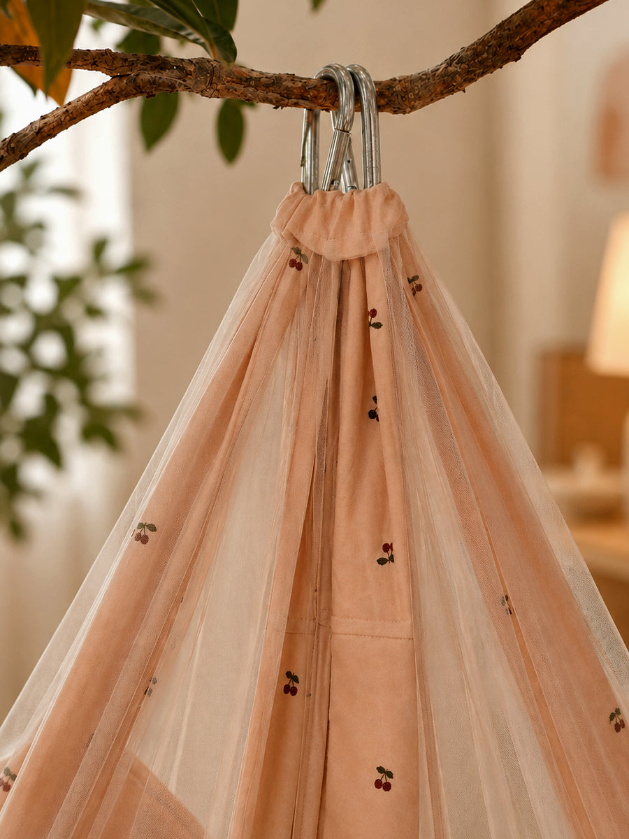 Ziva Exclusive Twin Organic Cotton Cradle with Bed & Convertible Swing Chair – Peach Brown Cherry Print