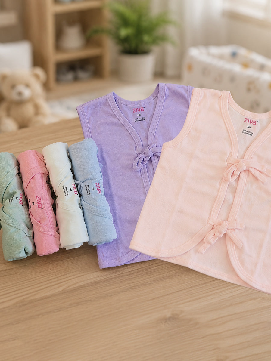 Ziva Knitted Cotton Colour Jabla – Multicolour Newborn Baby Wear | 6 Pieces