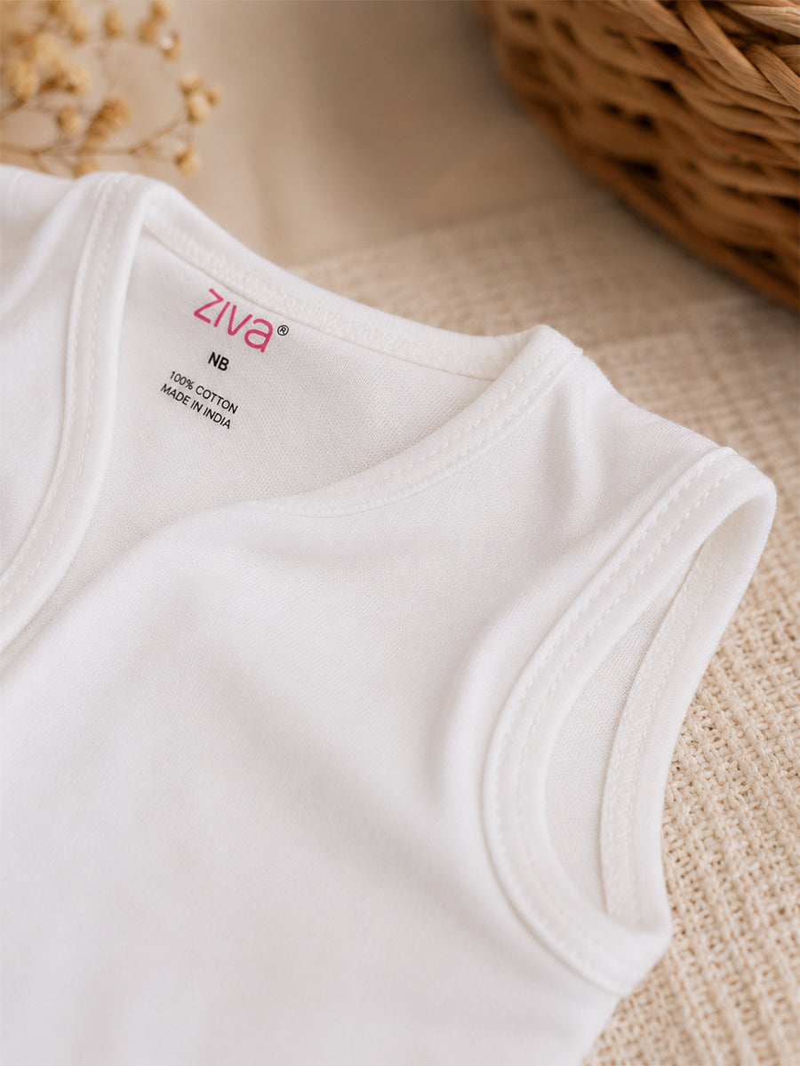 Ziva Knitted Cotton White Jabla – Newborn Baby Wear | 6 Pieces