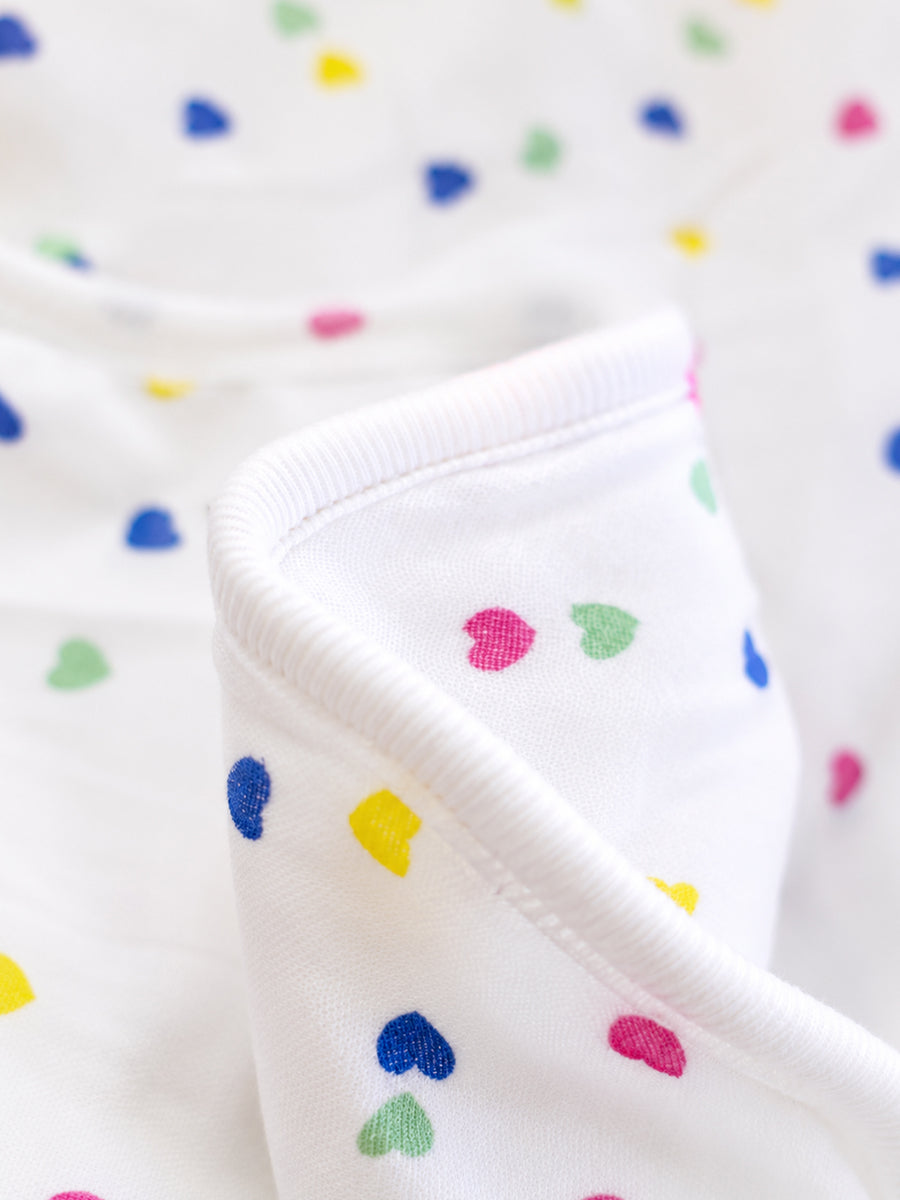 Ziva Premium Muslin Hooded Towel – Double Layer Muslin with Soft Fleece Core | Candy Hearts Print
