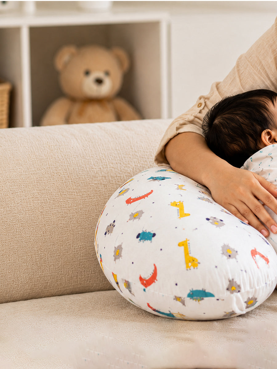 Ziva Multipurpose Twin Feeding Pillow – Cotton with Back Support & Adjustable Tie | Playful Safari Adventure Print