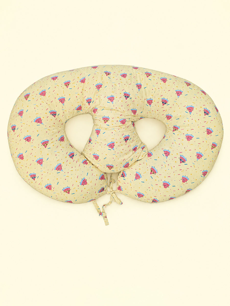 Ziva Multipurpose Twin Feeding Pillow – Cotton with Back Support & Adjustable Tie | Soft Yellow Watermelon Sprinkle Print