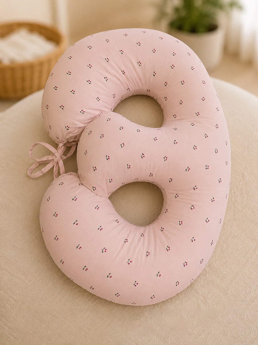 Ziva Multipurpose Twin Feeding Pillow – Organic Cotton with Back Support & Adjustable Tie | Berry Bloom Print| Light Brown
