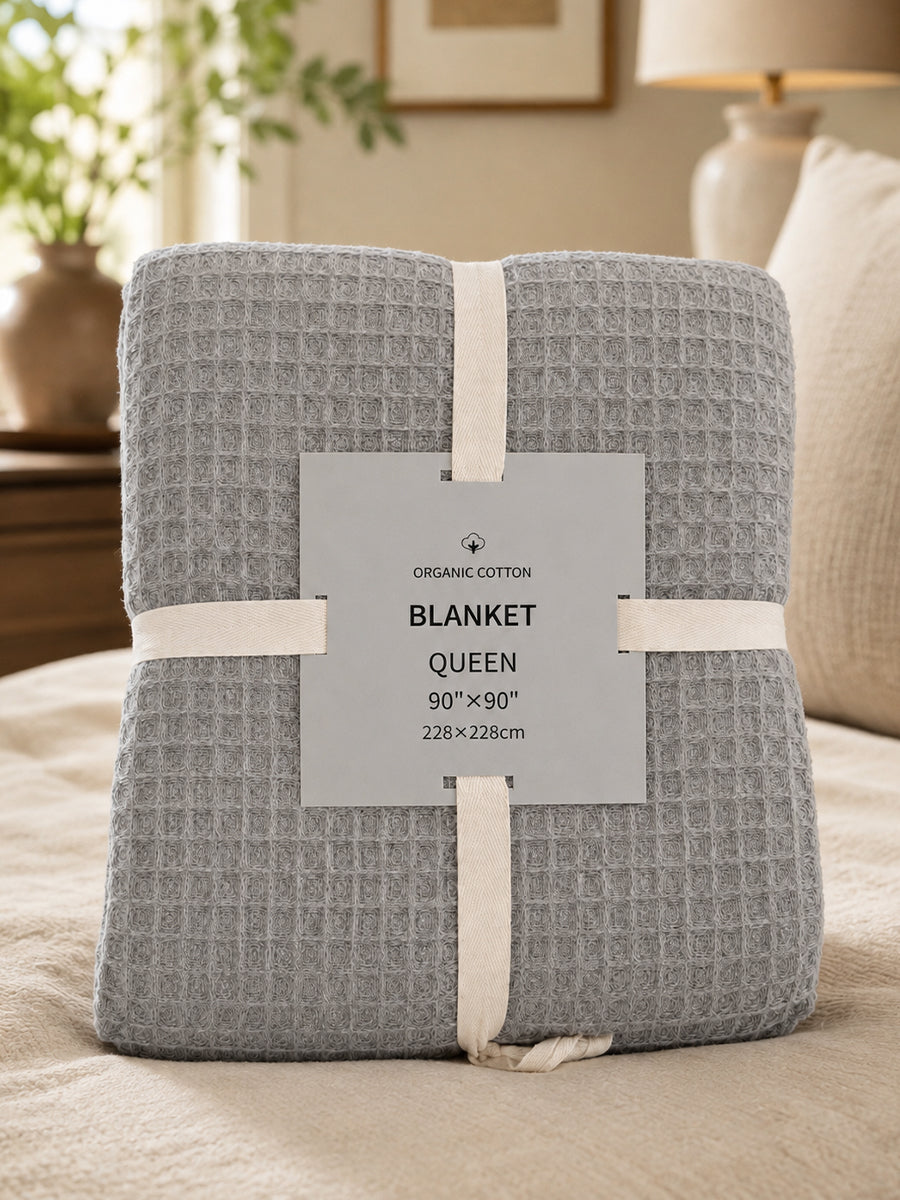 Ziva Premium Organic Cotton Waffle Blanket | Light Grey | Multipurpose Pregnancy to Family Blanket | Soft & Breathable| Size -king, Queen, Twin