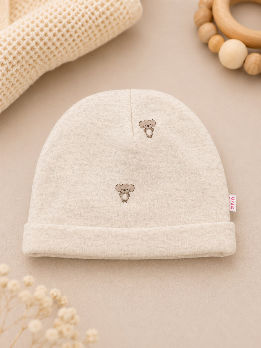 Ziva Baby Cap, Mitten & Bootie Set – Cute Koala Print | Knitted Cotton