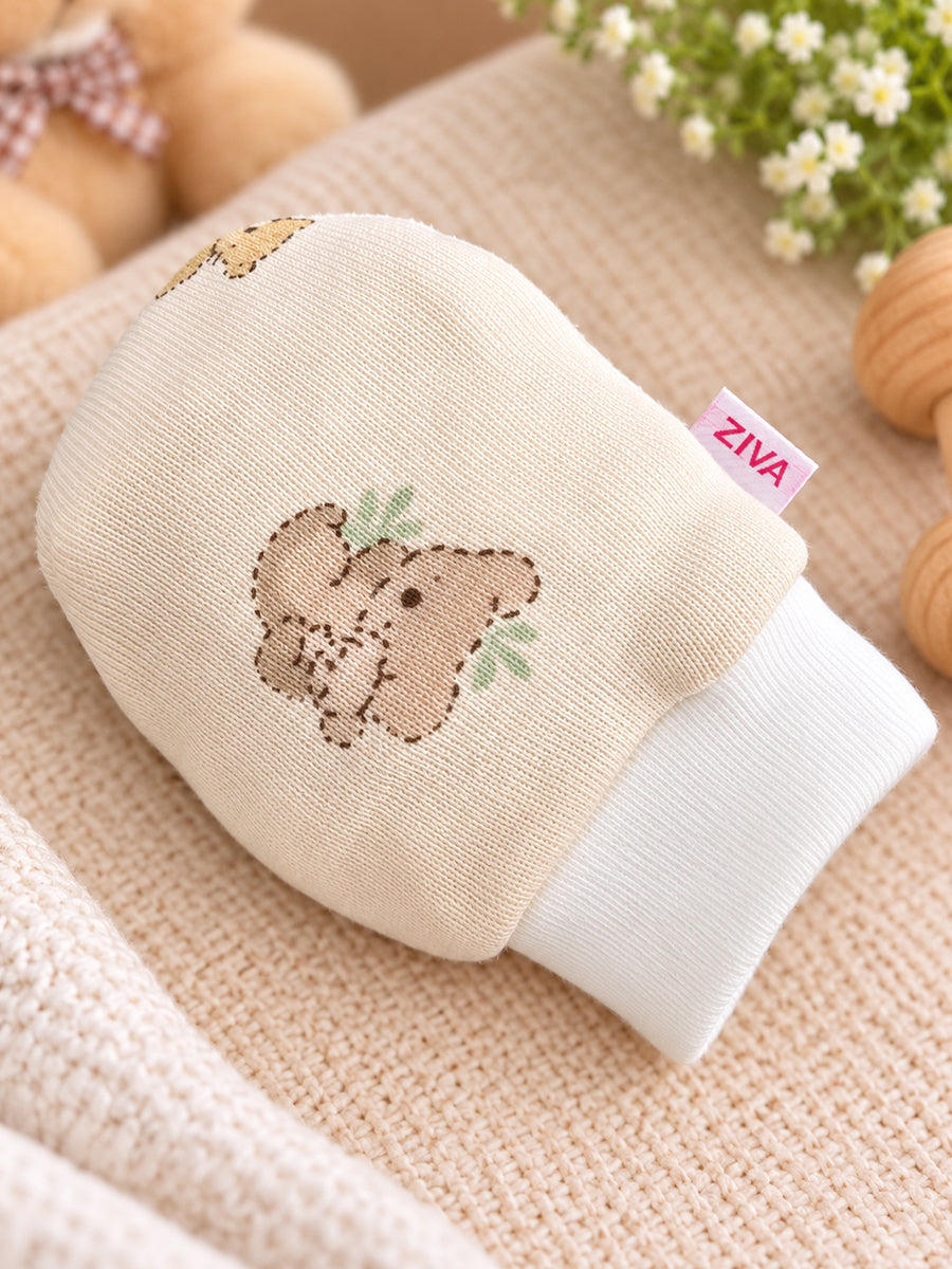 Ziva Premium Baby Mittens – Pack of 3 Pairs | Knitted Cotton | Assorted Baby Boy Prints – Vehicle, Giraffe & Teddy Theme (Print & Colour Details: Check Product Description)