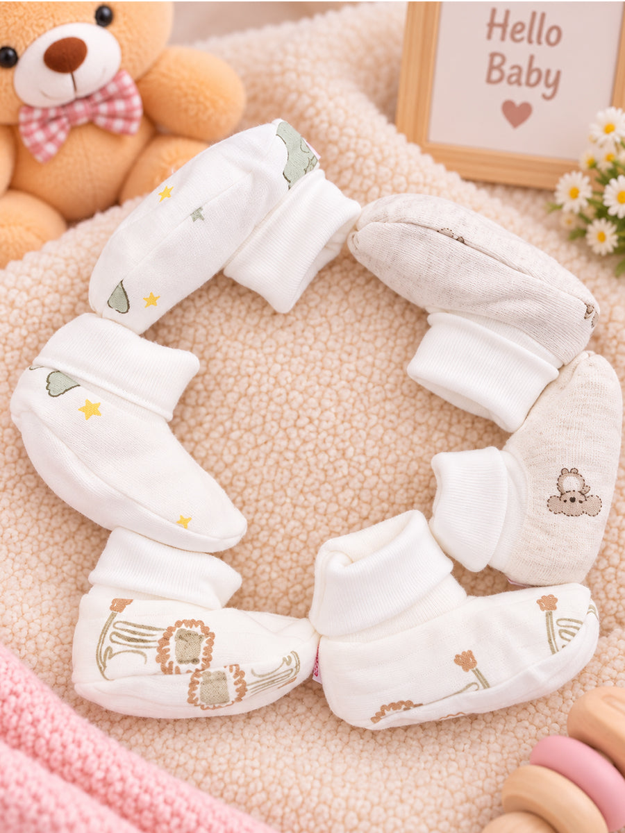 Ziva Premium Baby Booties – Pack of 3 Pairs | Knitted Cotton | Assorted Unisex Prints – Little Animal, Cloud-Star & Lion Theme(Print & Colour Details: Check Product Description)