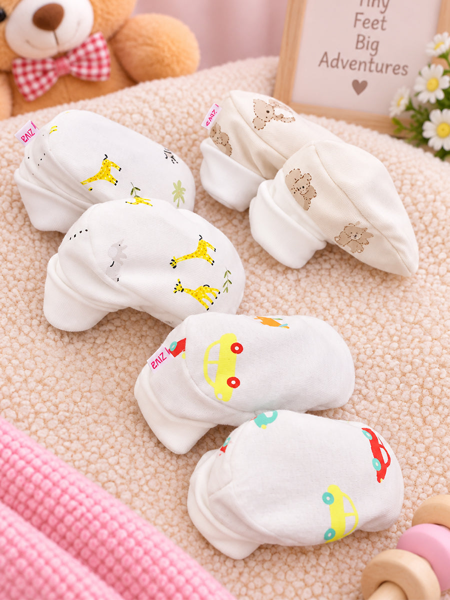 Ziva Premium Baby Booties – Pack of 3 Pairs | Knitted Cotton | Assorted Baby Boy Prints – Vehicle, Teddy & Minimal Character Theme (Print & Colour Details: Check Product Description)