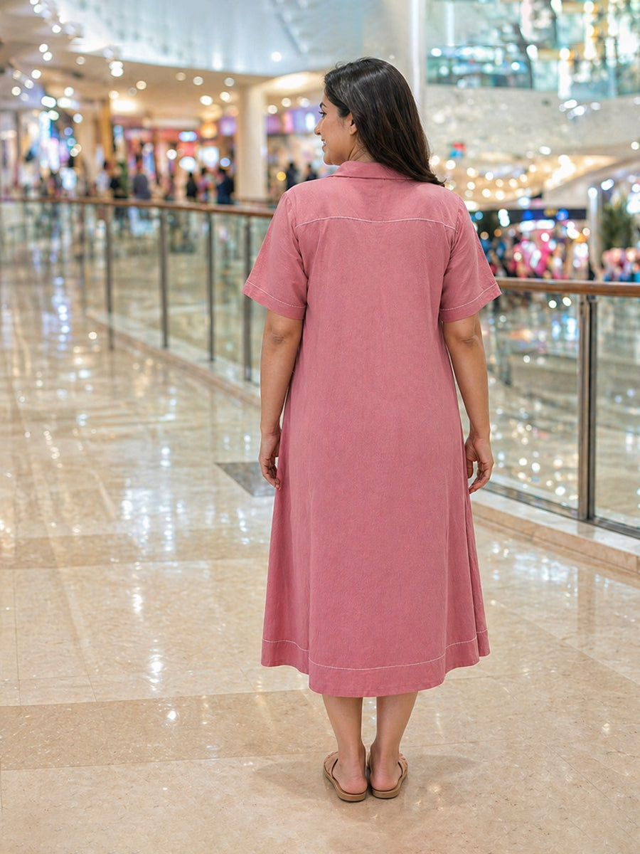 Ziva Maternity & Feeding  A-Line Dress with Zip & Pocket – Faded Pink