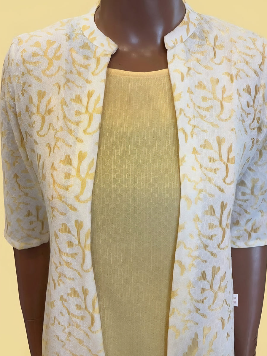 Ziva Maternity & Feeding Dress with Sleeveless Inner & Long Jacket – Yellow & White