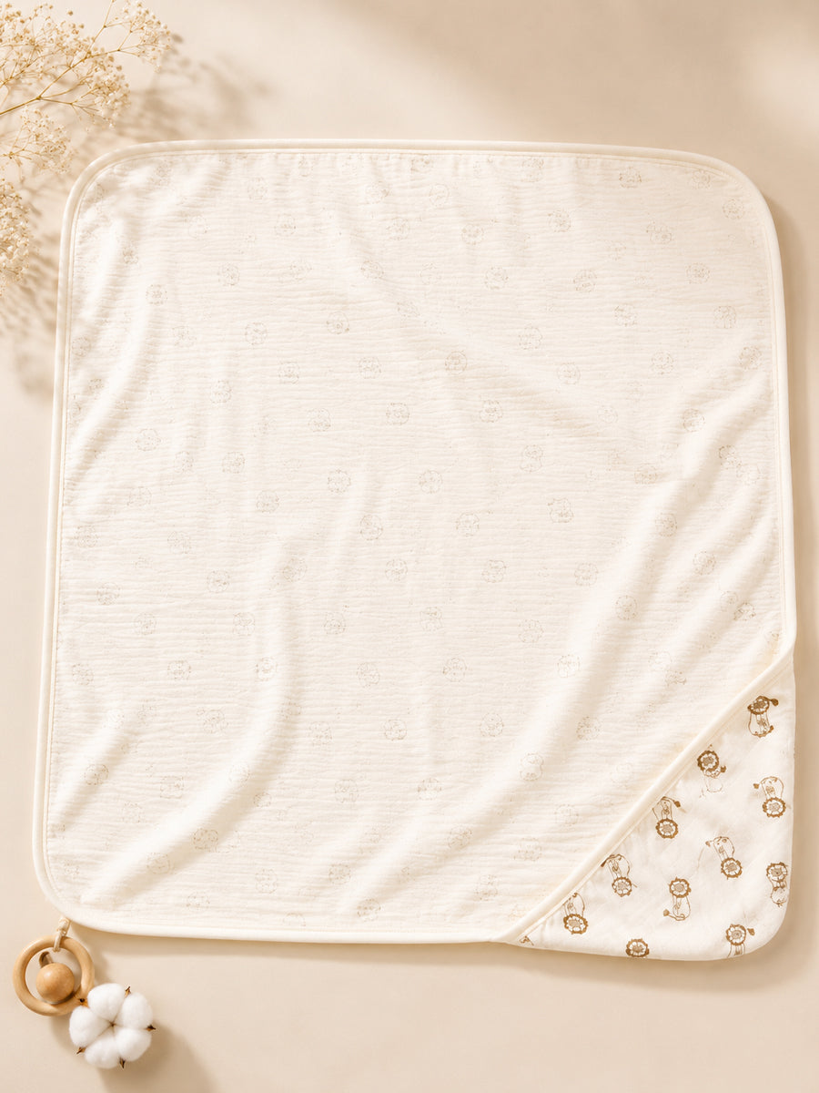 Ziva Baby Hooded Towel – Off White | Lion Cub Print | 100% Knitted Cotton