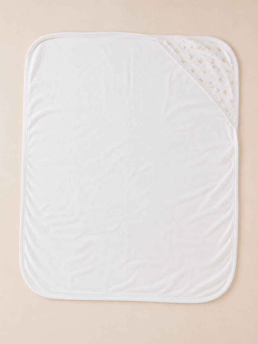 Ziva Baby Hooded Towel – White | Tiny Wildflower Bouquet Print | 100% Knitted Cotton