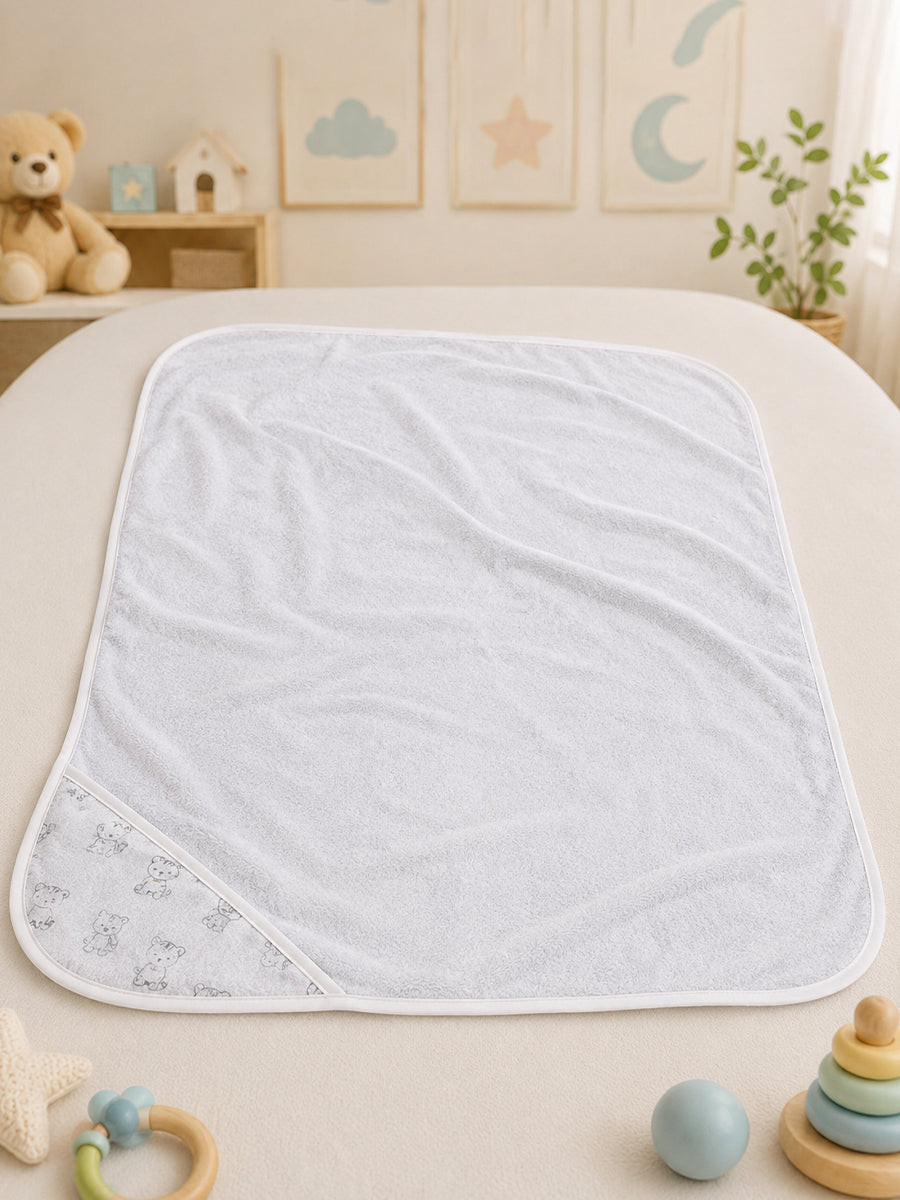 Ziva Baby Hood Towel – Grey Melange | Baby Lion Print | Knitted Cotton