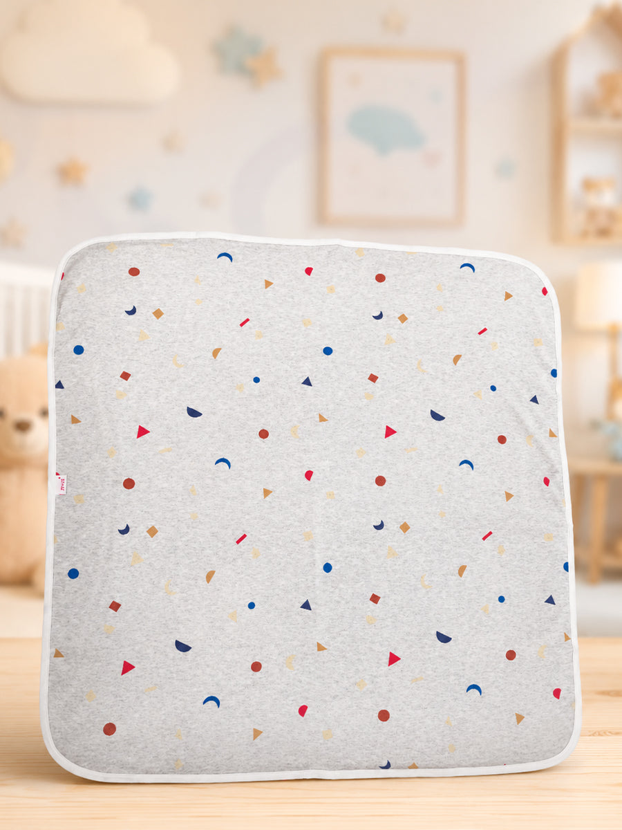 Ziva Baby Blanket – Grey Melange | Tiny Confetti Shapes Print | Knitted Cotton