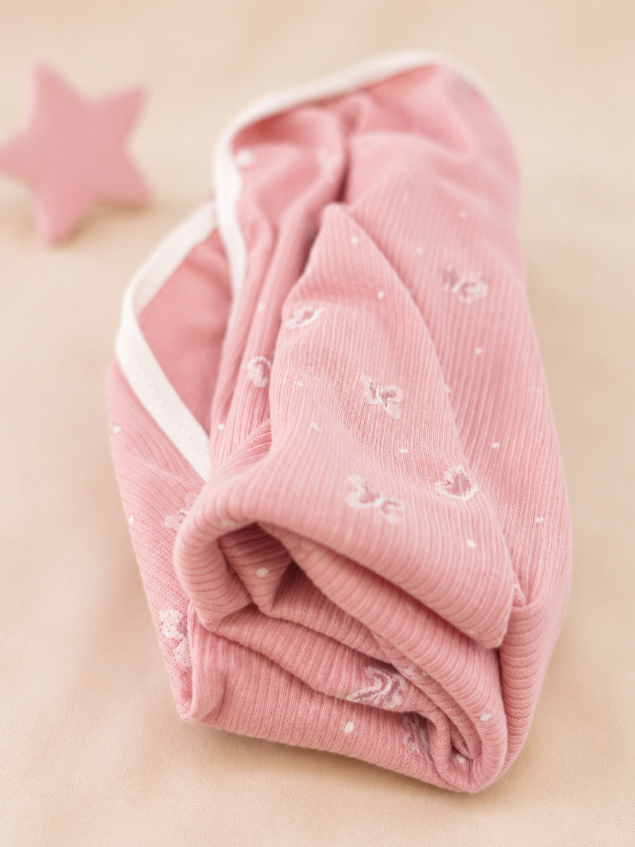 Ziva Baby Blanket – Soft Blush Pink | Tiny Butterfly Bud Print | 100% Knitted Cotton