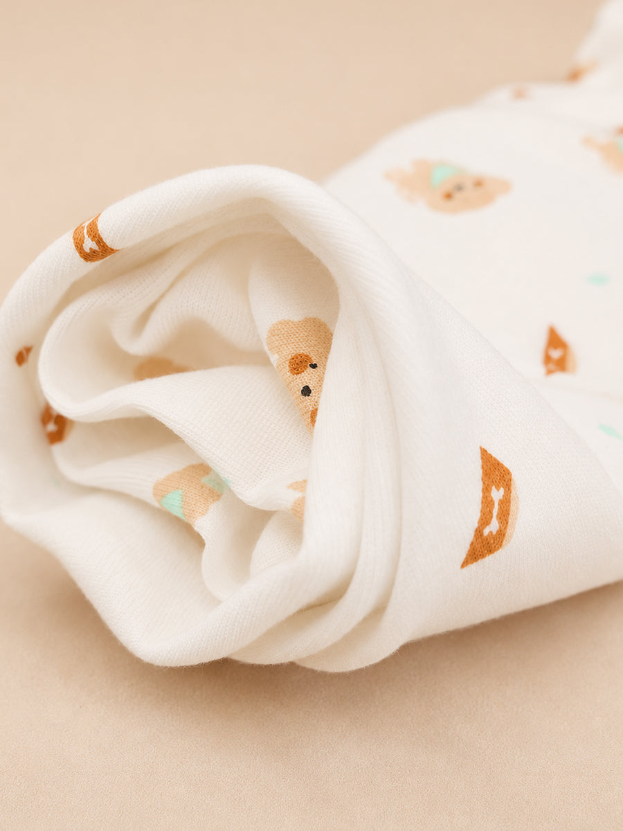 Ziva Baby Blanket – Soft Off White | Tiny Teddy Treat Print | 100% Knitted Cotton