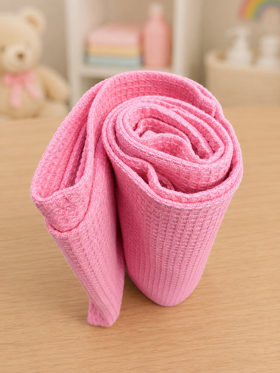 Ziva Baby Bath Towel – Rose Pink | Cotton | Square Grid Cotton Weave