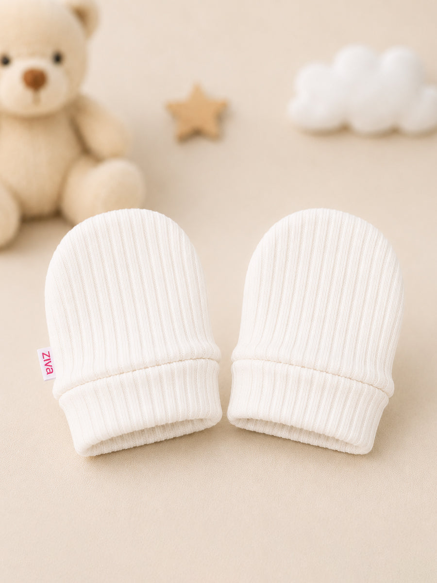 Ziva Baby Cap, Mitten & Bootie Set – Off White | Knitted Cotton
