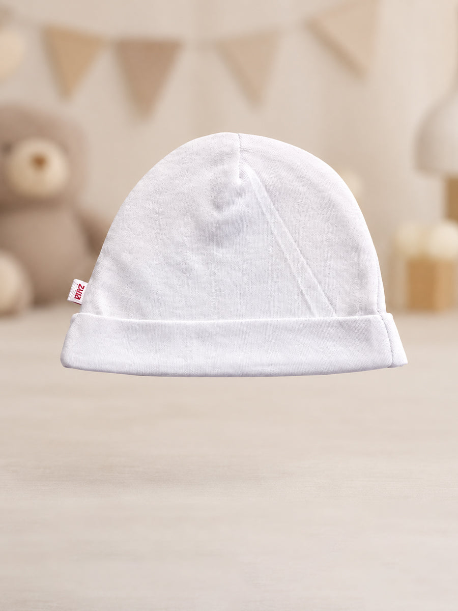 Ziva Baby Cap, Mitten & Bootie Set – White | Plain | Knitted Cotton
