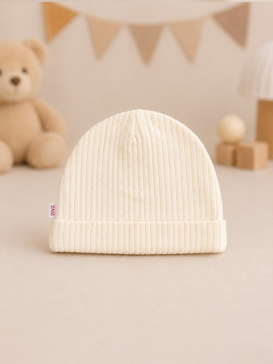 Ziva Baby Cap, Mitten & Bootie Set – Cream Yellowish | Knitted Cotton