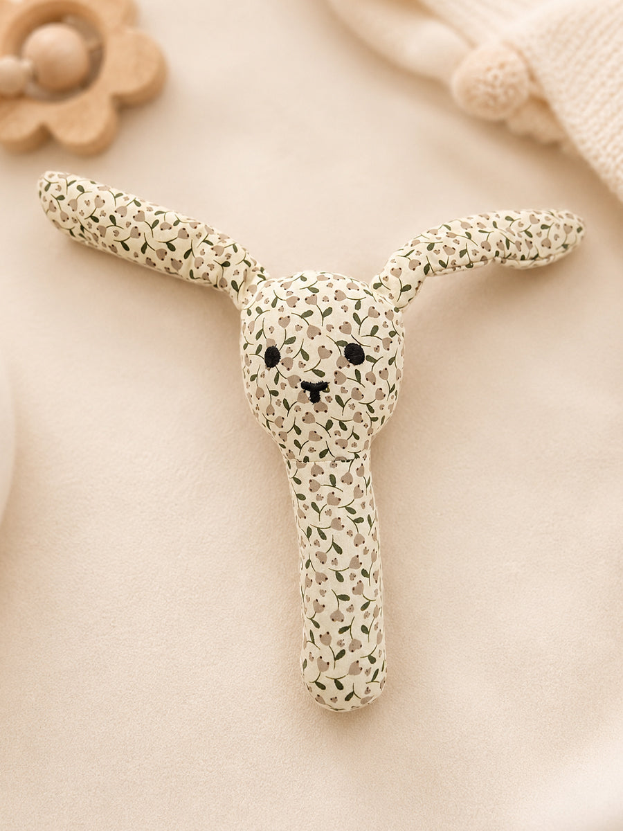 Ziva Baby Organic Cotton Bunny Hand Rattle – Cream | Tiny Wild Berry Print