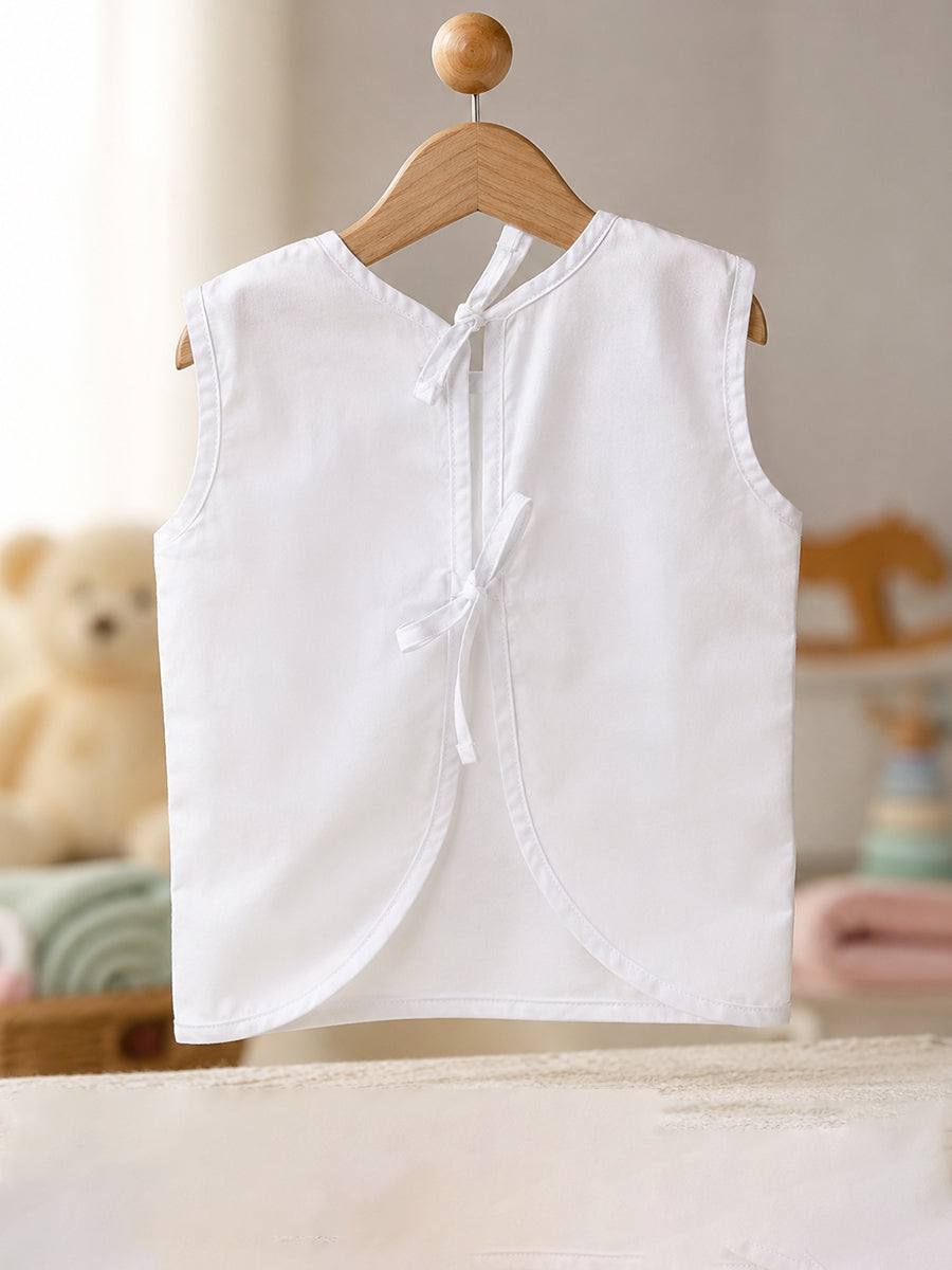 Ziva 6-Piece Cotton Jabla with Tie – Soft Sleeveless Newborn Wear | White