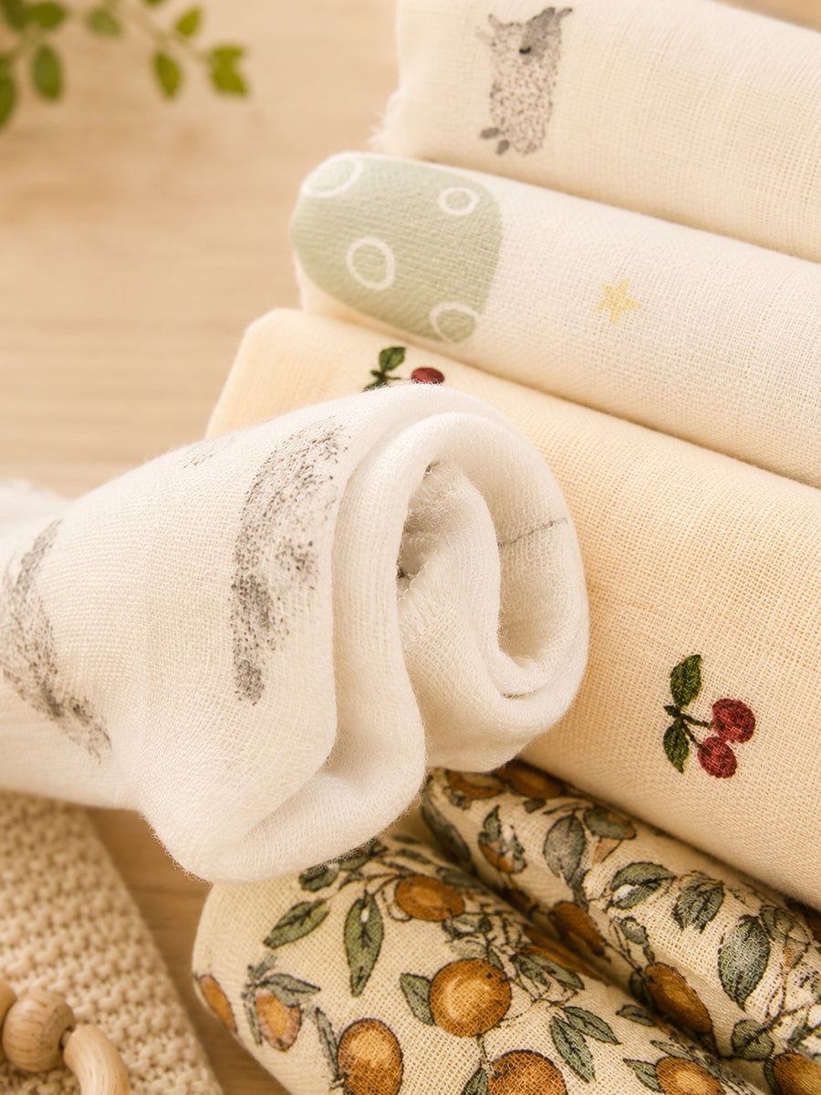 Ziva Baby Wipes – Double Layer Muslin Cotton | 9 × 9 Inch | Tiny Hearts Assorted Print Pack | 6 Pieces