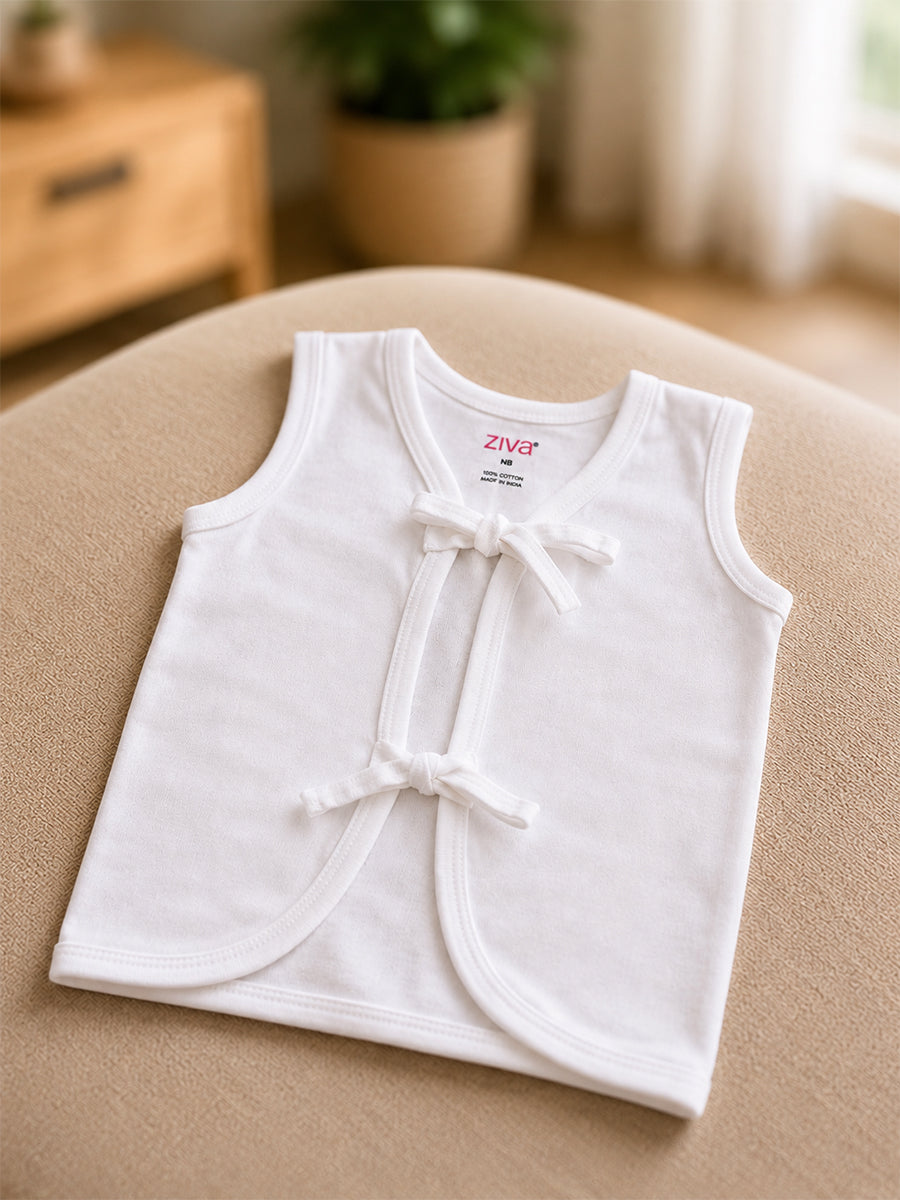 Ziva Knitted Cotton White Jabla – Newborn Baby Wear | 6 Pieces