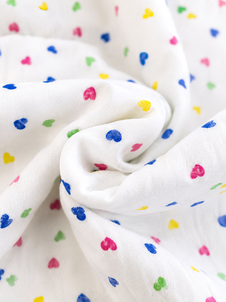 Ziva Premium Muslin Hooded Towel – Double Layer Muslin with Soft Fleece Core | Candy Hearts Print