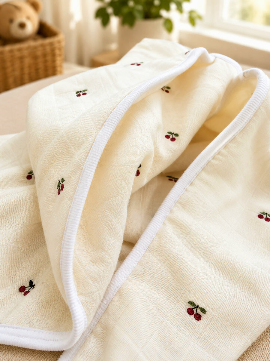 Ziva Premium Muslin Hooded Towel – Double Layer Muslin with Soft Fleece Core | Berry Bloom Print