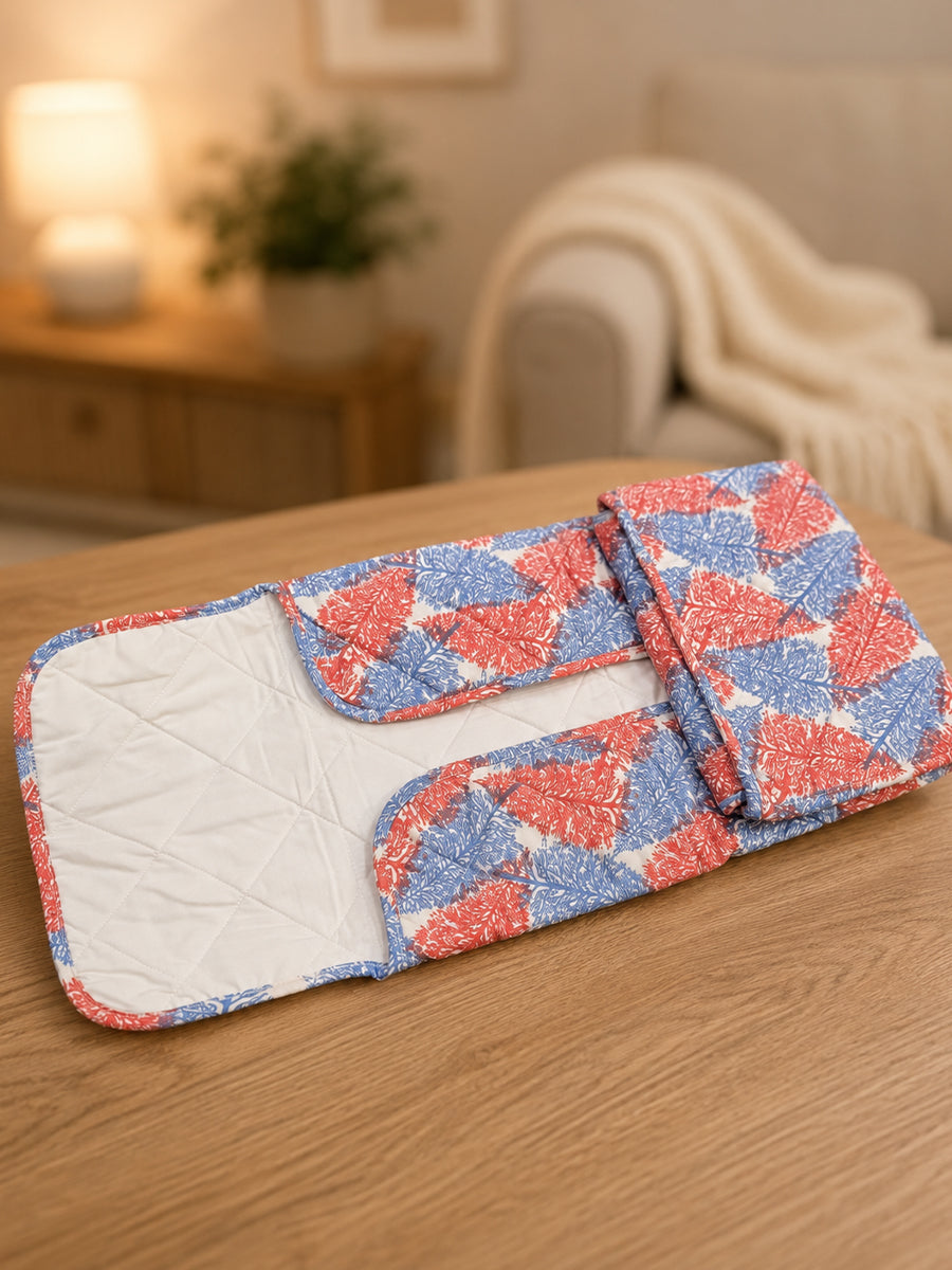Ziva Baby Nappy & Diaper Changing Sheet – Foldable Travel Changing Mat with Storage Pocket | Coral Blue Blossom Print