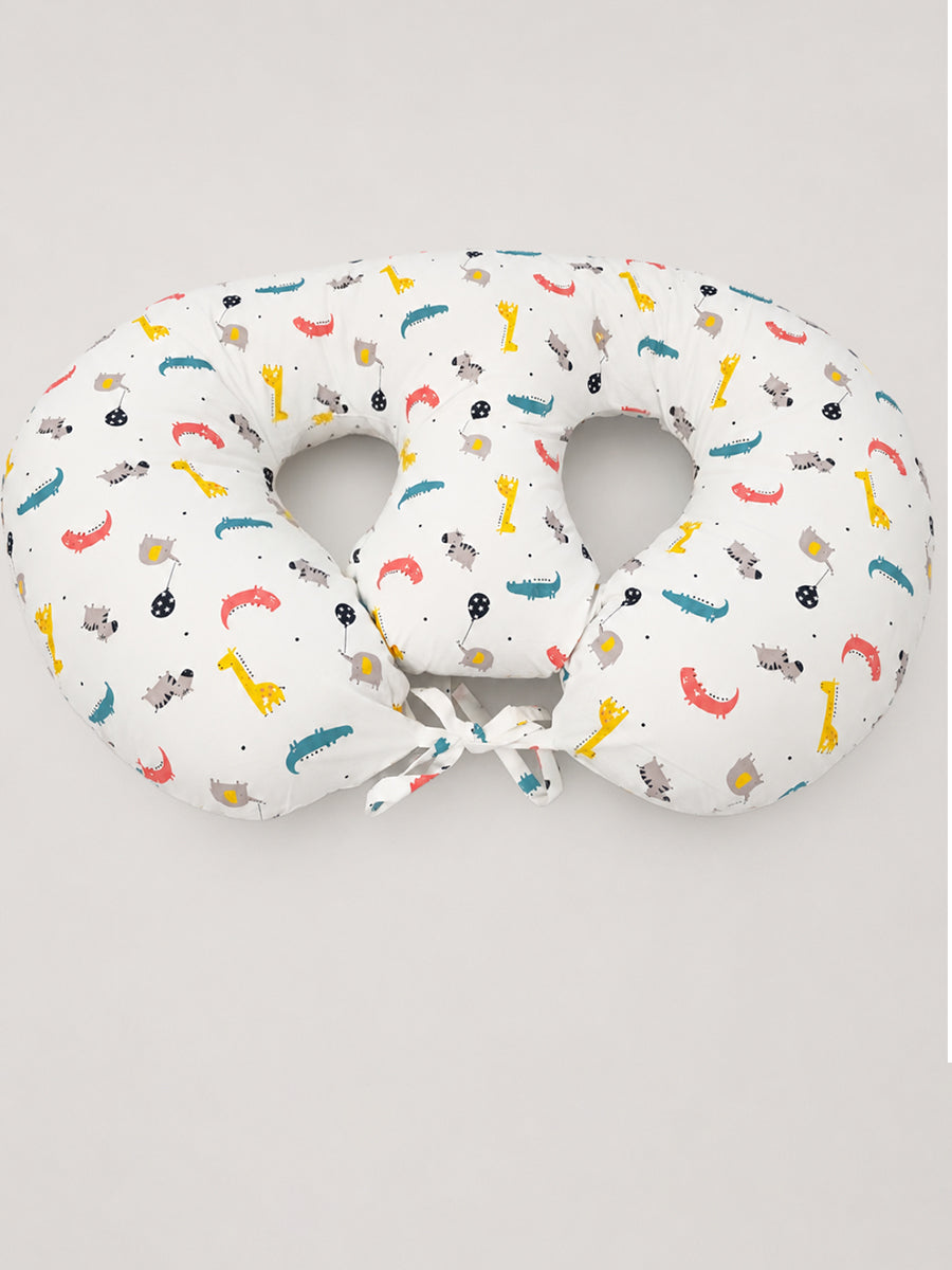Ziva Multipurpose Twin Feeding Pillow – Cotton with Back Support & Adjustable Tie | Playful Safari Adventure Print