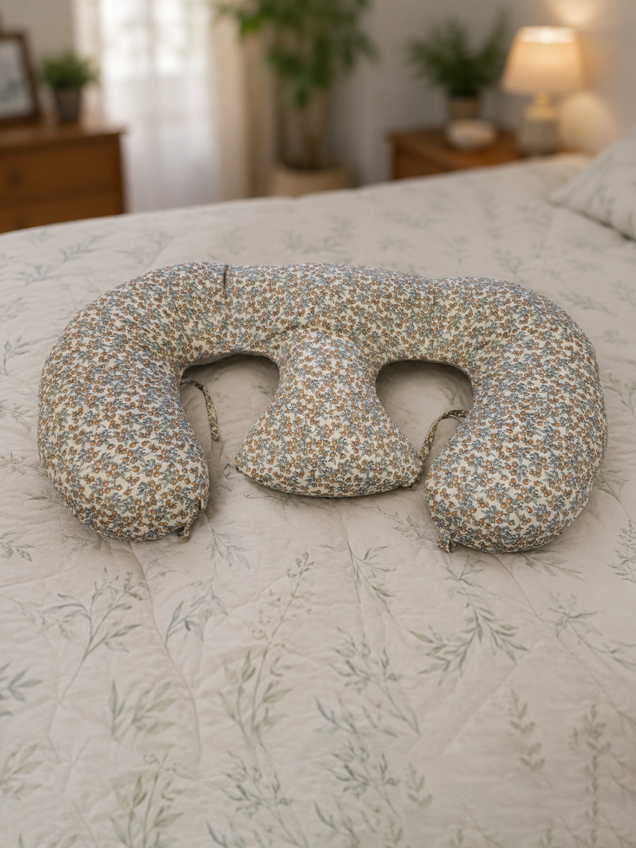 Ziva Multipurpose Twin Feeding Pillow – Organic Cotton with Back Support & Adjustable Tie | Berry Vine Print