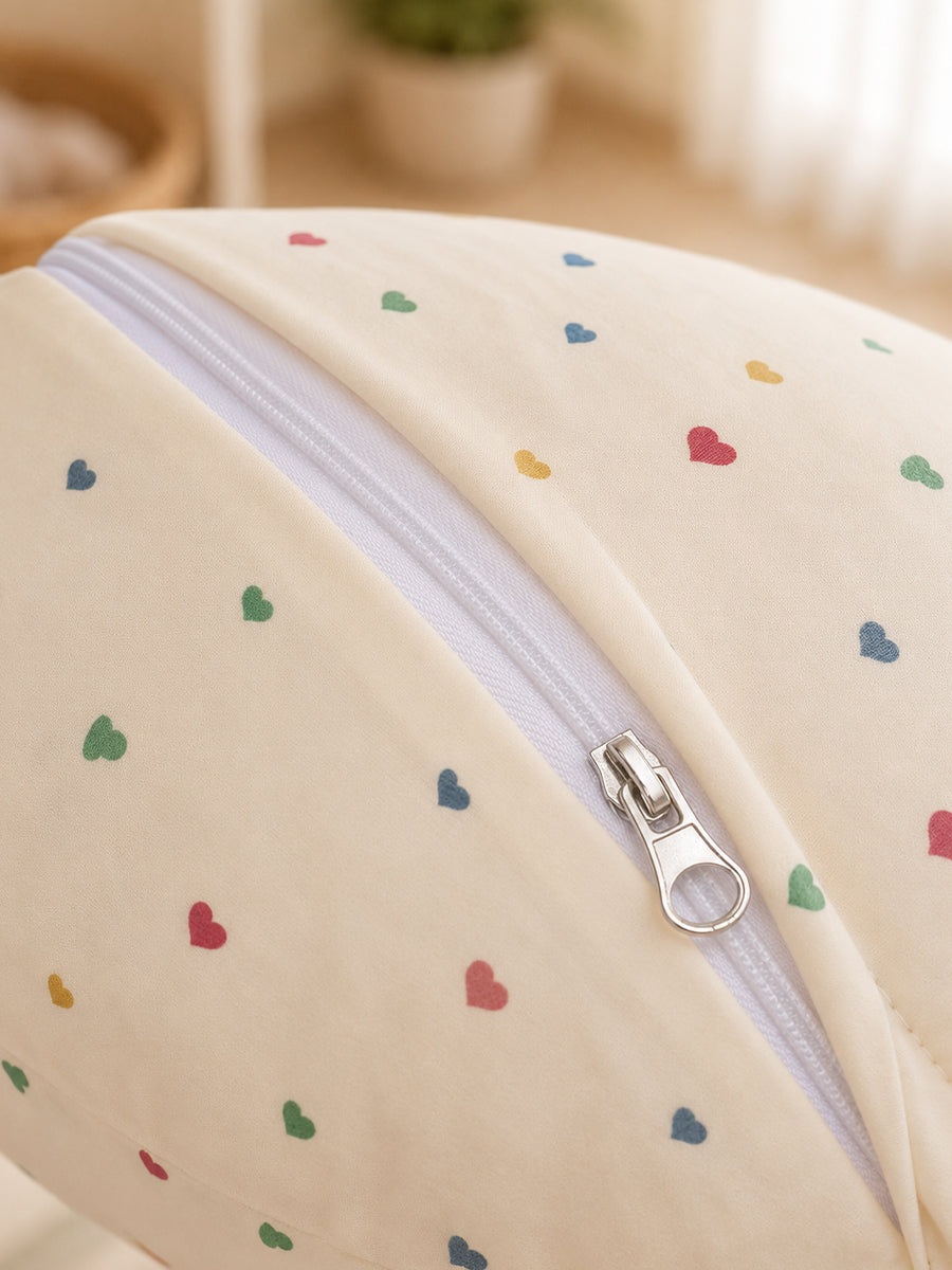 Ziva Multipurpose Twin Feeding Pillow – Organic Cotton with Back Support & Adjustable Tie | Multicolour Mini Hearts Print