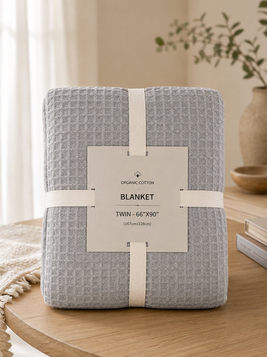 Ziva Premium Organic Cotton Waffle Blanket | Light Grey | Multipurpose Pregnancy to Family Blanket | Soft & Breathable| Size -king, Queen, Twin