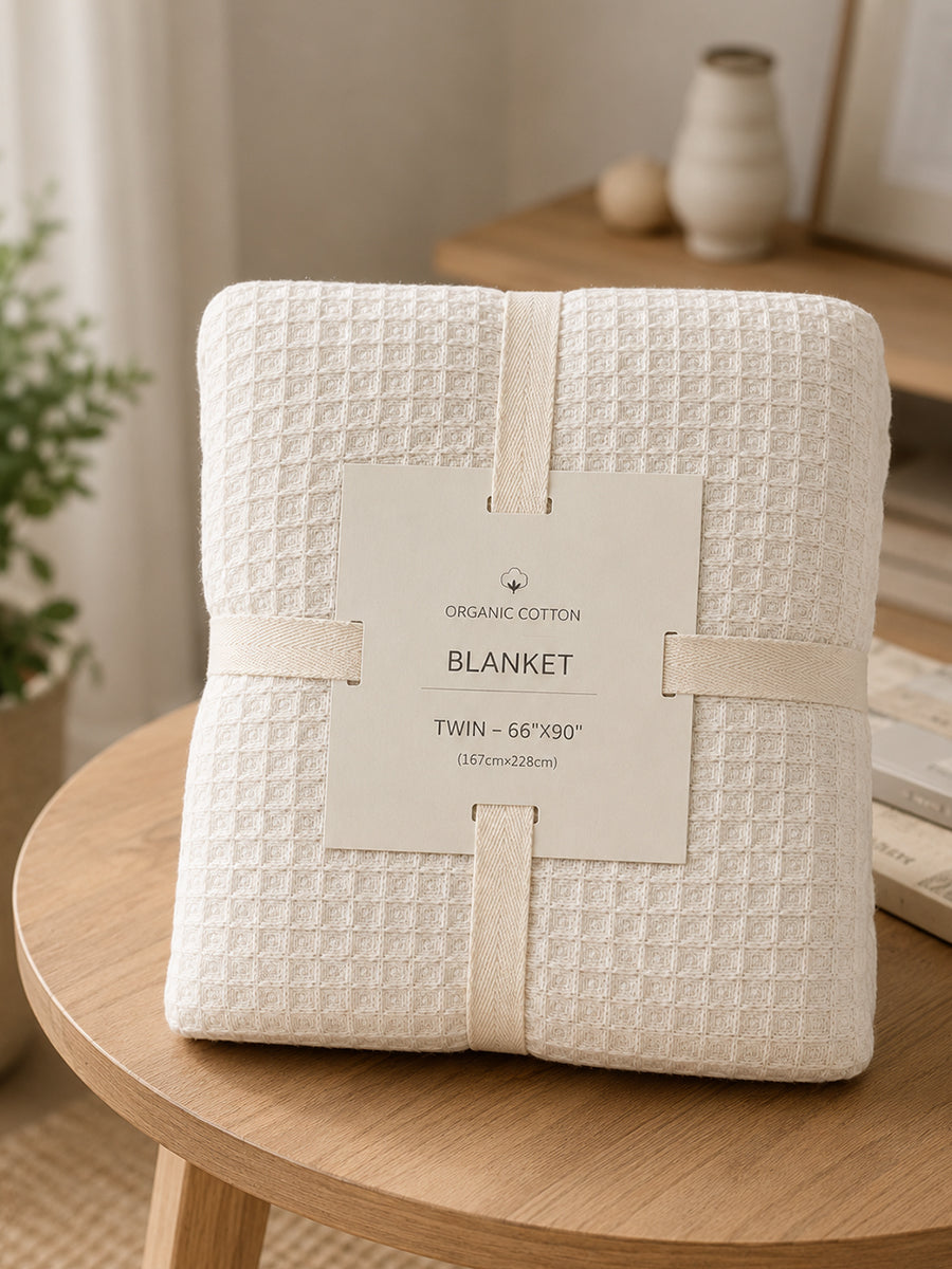 Ziva Premium Organic Cotton Waffle Blanket | Off White | Multipurpose Pregnancy to Family Blanket | Soft & Breathable| Size- King, Queen, Twin
