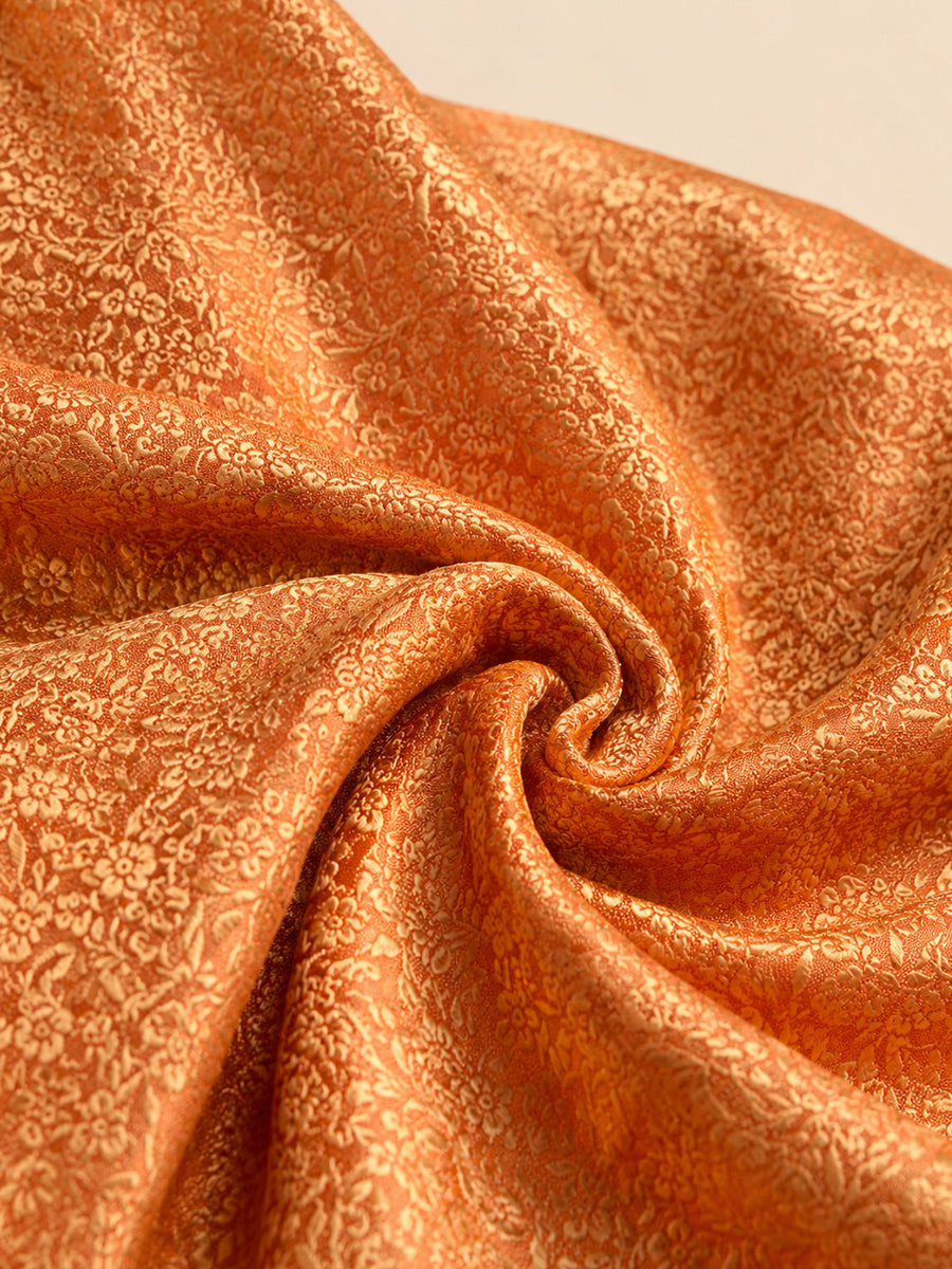 Ziva Onam Maternity & Feeding Dress | Onakodi | Off White Handloom Cotton with Orange-Gold Brocade Yoke | Gold Zari Motifs