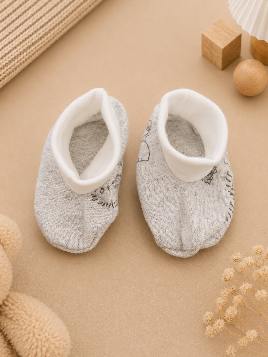 Ziva Baby Cap, Mitten & Bootie Set – Cute Lion Print | Knitted Cotton