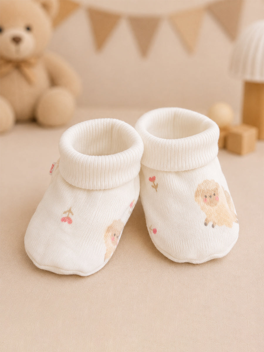 Ziva Baby Cap, Mitten & Bootie Set – Cute Hedgehog Print | Knitted Cotton