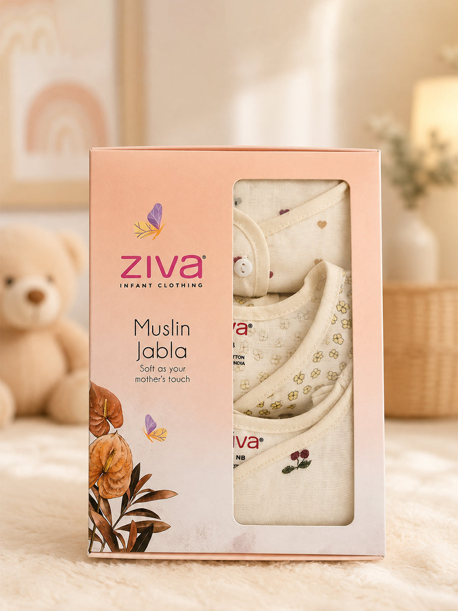 Ziva Premium Muslin Baby Jabla – Front Button | Pack of 3 Assorted Prints (Print Details: Check Product Description)